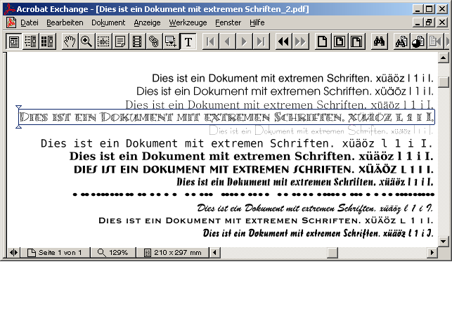 (Zu konvertierende PDF-Datei im Acrobat Reader mit einer Vielzahl unterschiedlicher Schriften)